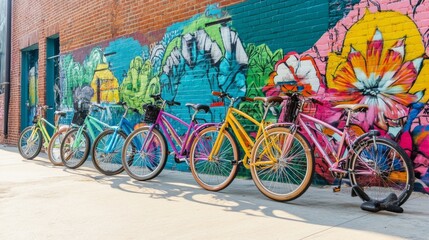 Colorful Bicycles Against Vibrant Mural Background