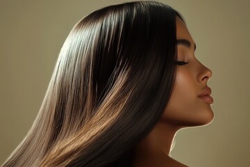 Fototapeta premium Close-up of Woman with Long Shiny Hair Flowing Elegantly