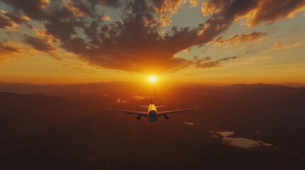 Airplane flying into the Sunset