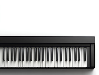 A piano elegantly placed on a pristine white surface, showcasing its sleek design and polished finish.
