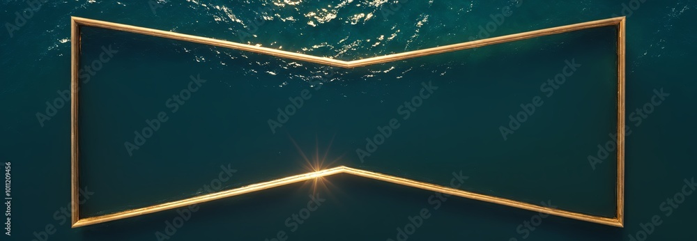 Poster golden, angular frame cuts through the deep blue ocean, its sharp edges reflecting the sunlight.