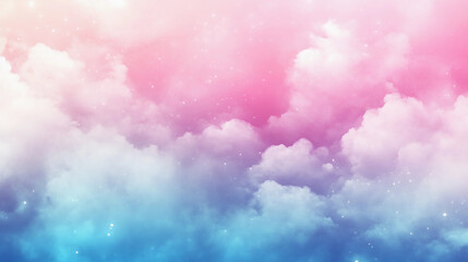 Fototapeta premium Dreamy Pastel Sky with Soft Clouds and Sparkling Stars in Pink and Blue Gradient. Serene and Ethereal Background for Fantasy, Nature, or Inspirational Themes.