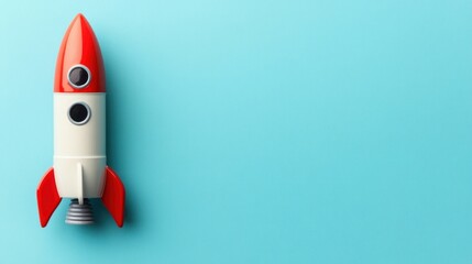 Red and White Rocket on Blue Background.