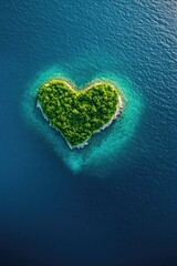 Aerial View of Heart Island in the Middle of the Ocean