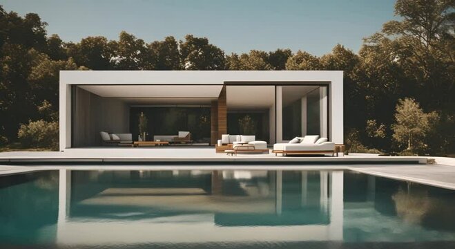 With an infinity pool this contemporary luxury summer house 4k animation