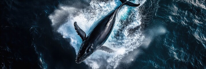 Fototapeta premium Humpback Whale Leaping Through the Ocean Surface