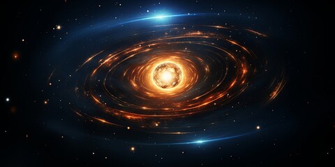 Obraz premium Cosmic Dance of Light and Dust An Ethereal Symphony of Glowing Orbits and Distant Stars