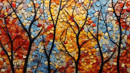 Abstract Mosaic of Intertwining Branches and Colorful Pebbles