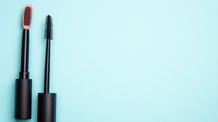 Obraz premium Mascara and Eyelash Serum on Blue Background.