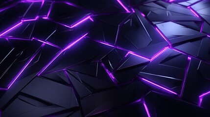 Abstract Purple Neon Lights on Geometric Black Background