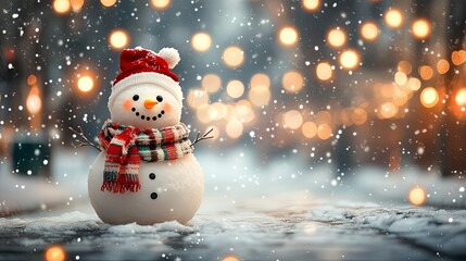 Charming Snowman in a Winter Wonderland with Festive Lights