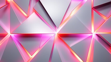 Abstract Geometric Pattern with Neon Lights Background, Pink and Orange