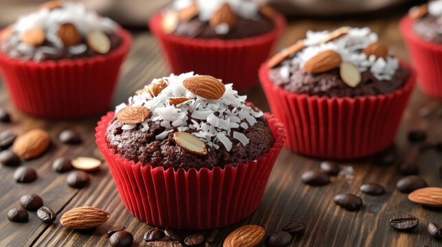 Chocolatey muffins in red cups