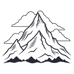 Captivating Line Art Vector Design Showcasing Towering Snowy Mountain Range
