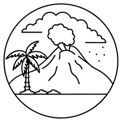 Captivating Vector Illustration of a Tropical Island with a Volcanic Eruption
