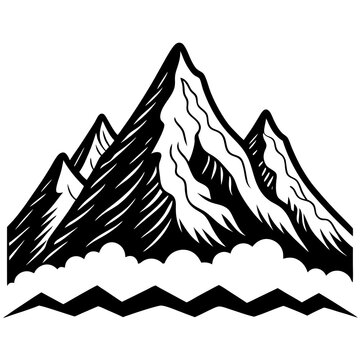 recommend clip art: Elegant Vector Illustration Featuring Detailed Line Art of Grand Snow-Covered Peaks
                    