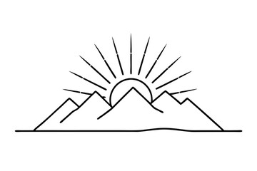 Vibrant Sunburst Rising Behind Towering Mountains Vector Artwork
