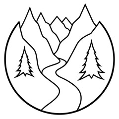 Explore a Narrow Mountain Pass with a River Running Through Stunning Vector Artwork
