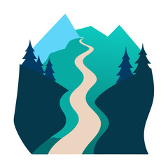 Serene River Flowing Through a Narrow Mountain Pass Vector Illustration
