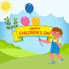 Children Day Card with balloons 