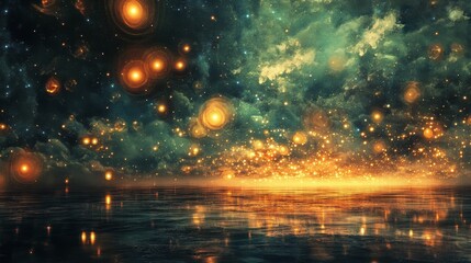 Celestial Reflections A Digital Painting of a Starry Sky Reflected in a Calm Water, digital art, starry night, reflection, galaxy