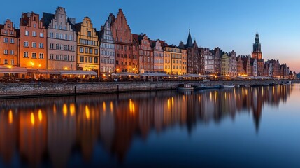 Dawn view of Gdansk's medieval waterfront.