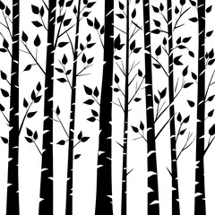 Enchanting Vector Design of a Tranquil Birch Grove with Elegant White Tree Trunks
