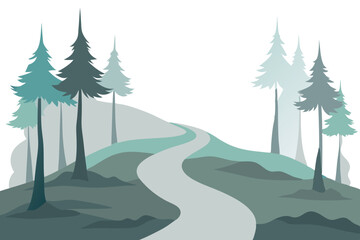 Fototapeta premium Mystical Foggy Forest Scene Featuring a Narrow Winding Path Vector Art 