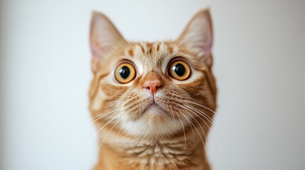 Fototapeta premium Ginger Cat with Surprised Expression and Wide Eyes Isolated on White Background