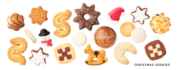 Homemade christmas cookies collection isolated. PNG with transparent background. Flat lay. Without shadow.