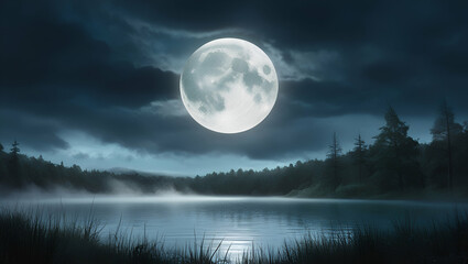 Fototapeta premium full moon over lake