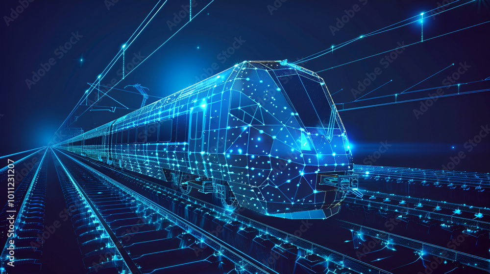 Aufkleber a 3d wireframe model of a train displayed on a digital interface, showcasing intricate design and en