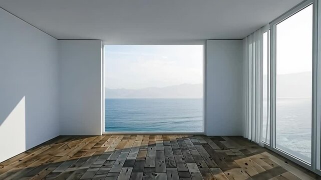 Modern empty room with panoramic ocean view