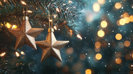 Christmas holiday stars background. Merry christmas and a happy new year. Holiday banner and poster. Christmas decorative ornaments