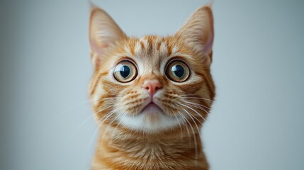 Obraz premium Ginger Cat with Surprised Expression and Wide Eyes Isolated on White Background