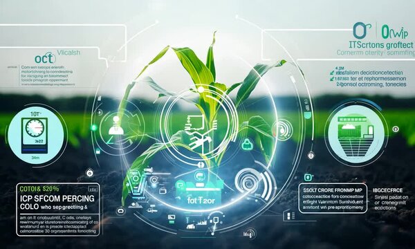 Smart farming with IoT technology, Growth of corn seeds with precision farming infographics
