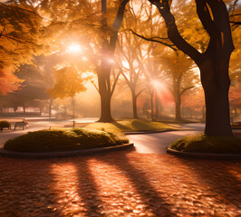 Autumn yellow park.foliage atmosphere trees.generative ai