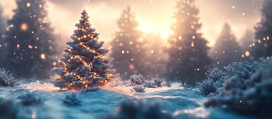 Christmas tree in a snowy forest