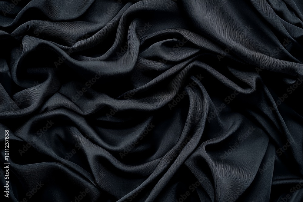 Poster a close-up view of luxurious, black fabric, highlighting its smooth texture and intricate patterns i