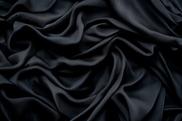 Obraz premium A close-up view of luxurious, black fabric, highlighting its smooth texture and intricate patterns in rich, flowing folds.