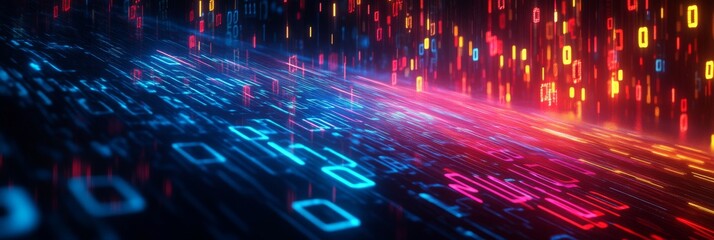 Futuristic interface with glowing red binary code