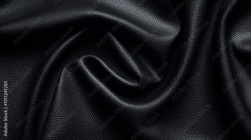 Poster a close-up of luxurious, dark fabric displaying intricate textures and folds in a deep black color.