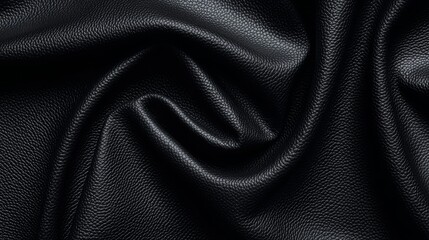 Obraz premium A close-up of luxurious, dark fabric displaying intricate textures and folds in a deep black color.