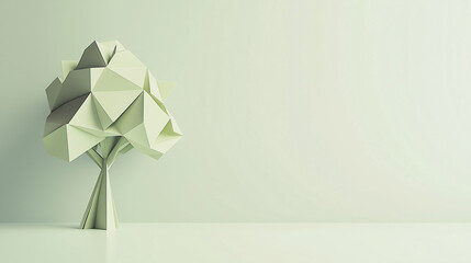 Minimalistischer Origami Baum: Filigrane Papierfaltkunst auf sanftem Pastellhintergrund. Japanisch inspiriertes Design-Stillleben
