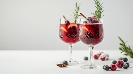 Christmas signature mulled wine cocktail in beautiful glassware on white background