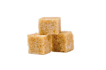Brown cane sugar cubes isolated on white background, clipping path included.