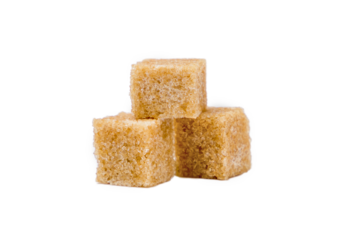 Brown cane sugar cubes isolated on white background, clipping path included.