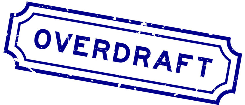 Grunge blue overdraft word rubber seal stamp on white background