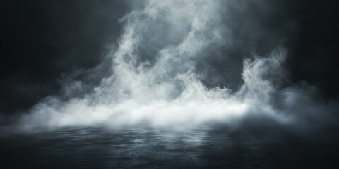 Fototapeta premium Mysterious fog rising from dark water, creating an eerie atmosphere. Perfect for backgrounds or digital art.