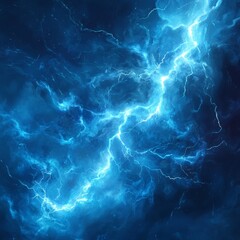 Intense Blue Lightning and Electric Energy Burst in a Dark Sky for Dynamic Technology Background